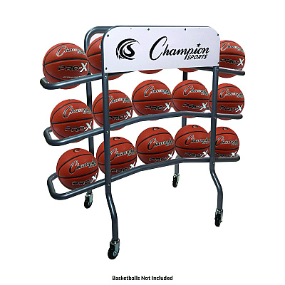 Champion Sports 3-Tier Pro Basketball Rack, Metal, 220 lb Capacity, 8 x 60 x 48, Silver (CSICBR15)