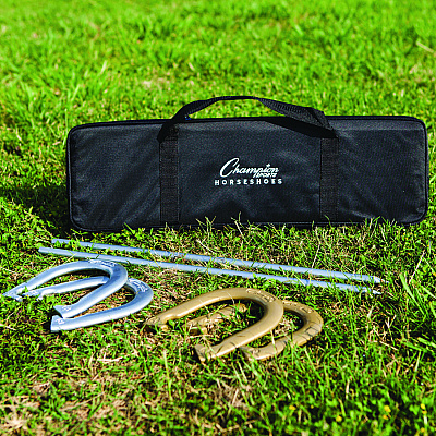 Champion Sports Deluxe Horseshoe Tournament Set, 4 Horseshoes/2 Stakes/Carry Bag/Rule Sheet (CSICG205)