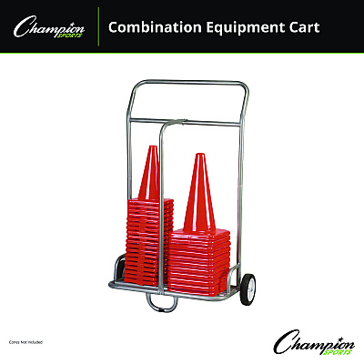 Champion Sports Combination Equipment Cart, Metal, 132 lb Capacity, 16 x 32 x 48, Silver (CSICSCART)