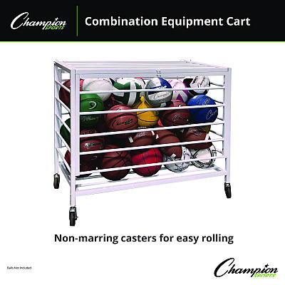 Champion Sports Economy Locking Ball Carrier, Metal, 264 lb Capacity, 23" x 45" x 32", White (EBLXX)