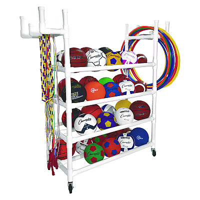 Champion Sports Equipment Cart, Plastic, 176 lb Capacity, 19 x 61 x 62, White (CSIPECART)