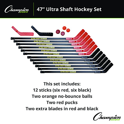 Champion Sports Ultra Shaft Hockey Set, Twelve 47' Hockey Sticks/Two Pucks/Two Balls/Two Extra Blades (CSIUS47SET)