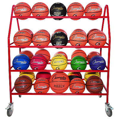 Champion Sports Deluxe Pro Ball Cart, Metal, 176 lb Capacity, 18.5 x 51 x 54, Red (CSIBRCPRO)