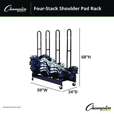 Champion Sports Mobile Four-Stack Shoulder Pad Rack, Metal, 176 lb Capacity, 24" x 59" x 68", Black (FBSPR4)