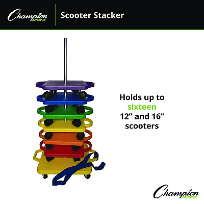 Champion Sports Scooter Stacker, Plastic, 176 lb Capacity, 21 x 16 x 39, Silver/Yellow (CSISX)