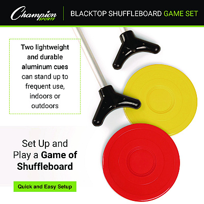 Champion Sports Economy Shuffleboard Set, 15-ft Court, Four 51" Cues, Eight Discs (CSISBA20)