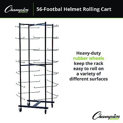 Champion Sports 56 Football Helmet Rolling Rack, 26" x 28" x 81", Black (CSIFBWR)