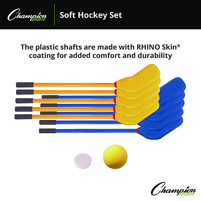 Champion Sports Rhino Soft Hockey Set, 30" Long, (10) Sticks/7" Ball/4" Puck (CSIHS10SET)