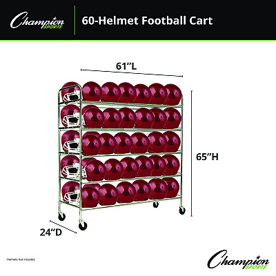 Champion Sports 60 Helmet Football Cart, Five Shelves, Metal, 176 lb Capacity, 24" x 61" x 65", Chrome (FBHC)