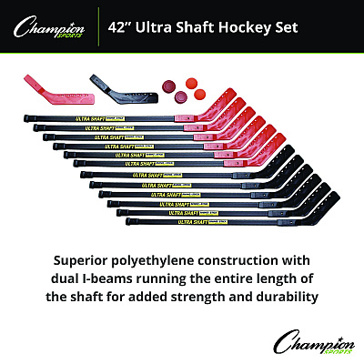 Champion Sports Ultra Shaft Hockey Set, Twelve 42" Hockey Sticks/Two Pucks/Two Balls/Two Extra Blades (CSIUS42SET)