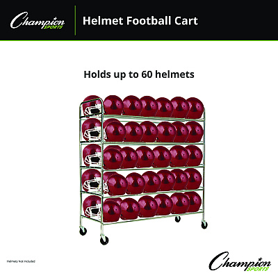 Champion Sports 60 Helmet Football Cart, Five Shelves, Metal, 176 lb Capacity, 24" x 61" x 65", Chrome (FBHC)