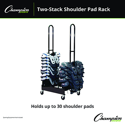 Champion Sports Mobile Two-Stack Shoulder Pad Rack, Metal, 176 lb Capacity, 24" x 30" x 69", Black (FBSPR2)