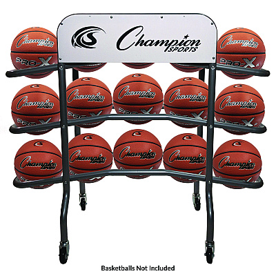 Champion Sports 3-Tier Pro Basketball Rack, Metal, 220 lb Capacity, 8 x 60 x 48, Silver (CSICBR15)