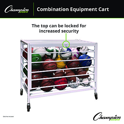 Champion Sports Economy Locking Ball Carrier, Metal, 264 lb Capacity, 23" x 45" x 32", White (EBLXX)