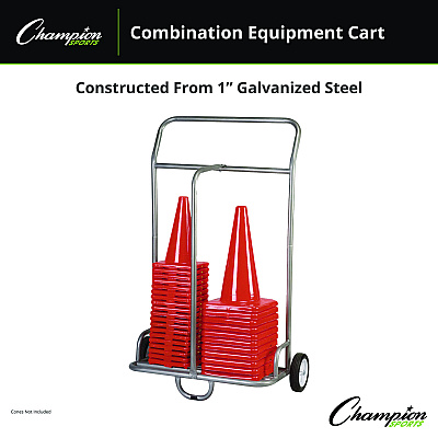 Champion Sports Combination Equipment Cart, Metal, 132 lb Capacity, 16 x 32 x 48, Silver (CSICSCART)