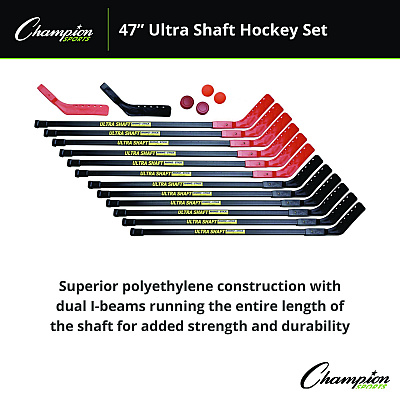 Champion Sports Ultra Shaft Hockey Set, Twelve 47' Hockey Sticks/Two Pucks/Two Balls/Two Extra Blades (CSIUS47SET)