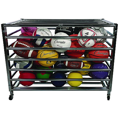 Champion Sports Heavy Duty Lockable Ball Locker, Metal, 132 lb Capacity, 24 x 42 x 30, High-Polish Black (CSILBCXX)
