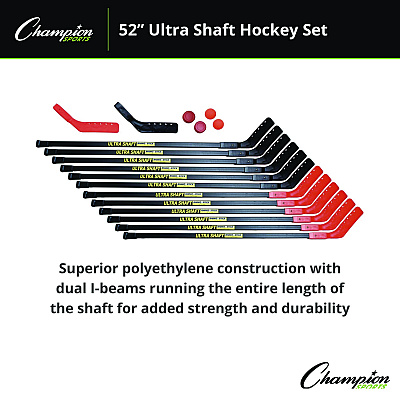 Champion Sports Ultra Shaft Hockey Set, Twelve 52" Hocket Sticks/Two Balls/Two Pucks/Two Extra Blades (CSIUS52SET)