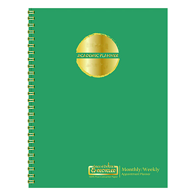 House of Doolittle 100% Recycled MonoBright Monthly/Weekly Planner, 11 x 8.5, Green/Gold Cover, 12-Month (July to June): 2025 to 2026 (283509)