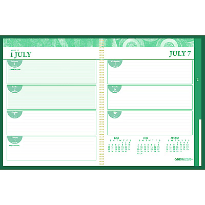 House of Doolittle 100% Recycled MonoBright Monthly/Weekly Planner, 11 x 8.5, Green/Gold Cover, 12-Month (July to June): 2025 to 2026 (283509)