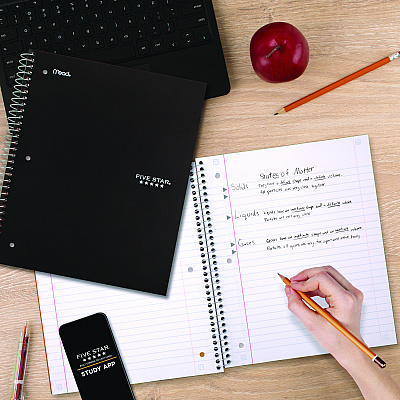 Five Star Wirebound Notebook, 1-Subject, Wide/Legal Rule, Black Cover, (100) 10. x 8.63 Sheets (MEA930010A)