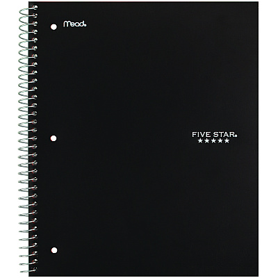Five Star Wirebound Notebook, 1-Subject, Wide/Legal Rule, Black Cover, (100) 10. x 8.63 Sheets (MEA930010A)