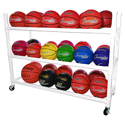 Champion Sports 30 Basketball Heavy-Duty Cart, Heavy-Duty Plastic, 176 lb Capacity, 19 x 55 x 45, White (CSI30CART)