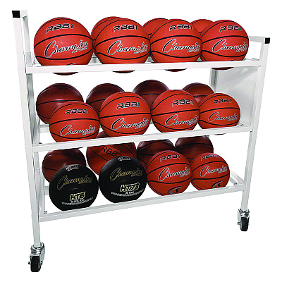 Champion Sports Double Wide Cart, Fits Approximately 24 Balls, Metal, 20" x 42" x 44", White (CSI24BC)