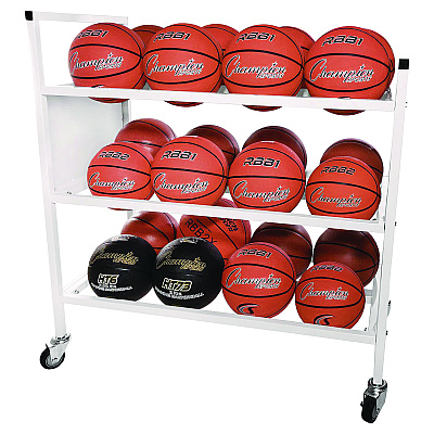 Champion Sports Double Wide Cart, Fits Approximately 24 Balls, Metal, 20" x 42" x 44", White (CSI24BC)