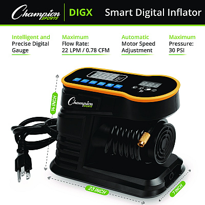 Champion Sports Digital Electronic Inflator, 0.78 cu ft/min, 30 psi, 70" Cord (CSIDIGX)