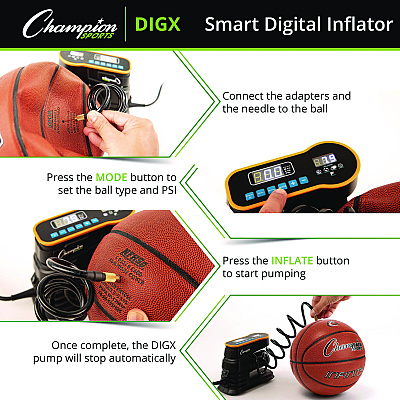 Champion Sports Digital Electronic Inflator, 0.78 cu ft/min, 30 psi, 70" Cord (CSIDIGX)