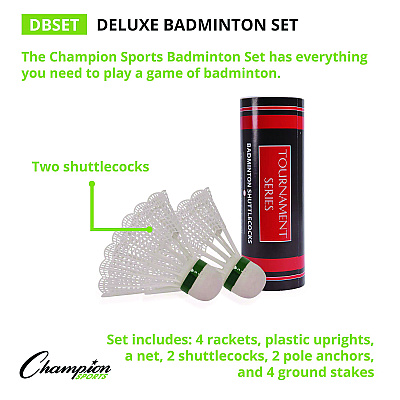 Champion Sports Deluxe Badminton Set, 20 ft Net with 4 Rackets, 2 Shuttlecocks (CSIDBSET)