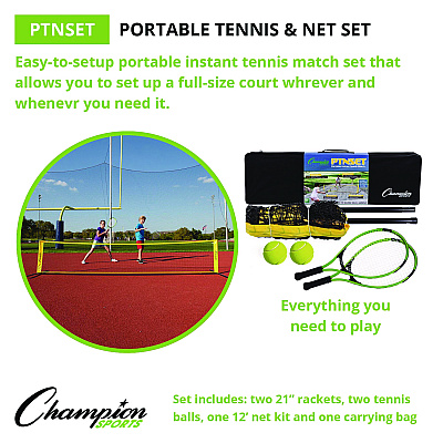 Champion Sports Tennis Net Set with 2 Rackets and 2 Tennis Balls (CSIPTNSET)