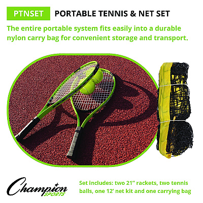 Champion Sports Tennis Net Set with 2 Rackets and 2 Tennis Balls (CSIPTNSET)