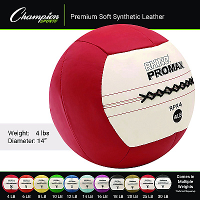 Champion Sports Rhino Promax Medicine Ball, 4 lb, Red (CSIRPX4)