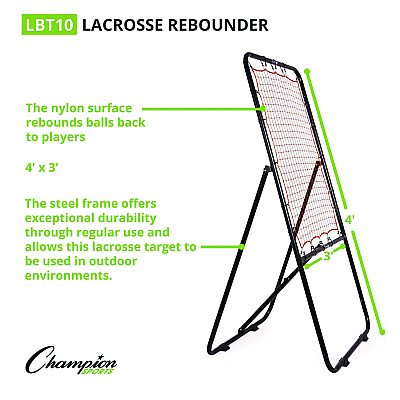 Champion Sports Lacrosse Ball Rebounder, 80" x 3 ft, 1.25" dia Frame (CSILBT10)
