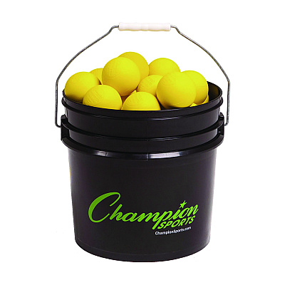 Champion Sports Lacrosse Balls in a Bucket, 11" x 11" Bucket with 36 Yellow Rubber Balls (CSILBYN36)