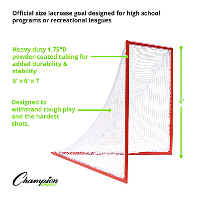 Champion Sports Pro High School Lacrosse Goal, 6 ft x 6 ft, 1.65" dia Frame (CSILNGHS)
