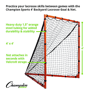 Champion Sports Backyard Lacrosse Goal & Net, 4 ft x 4 ft, 1.25" dia Frame (CSILNGL44)
