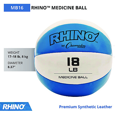 Champion Sports Rhino Leather Medicine Ball, 18 lb, Teal/White (CSIMB16)