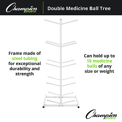 Champion Sports Double Medicine Ball Tree, 12" x 23" x 51", White (CSIMBR2)
