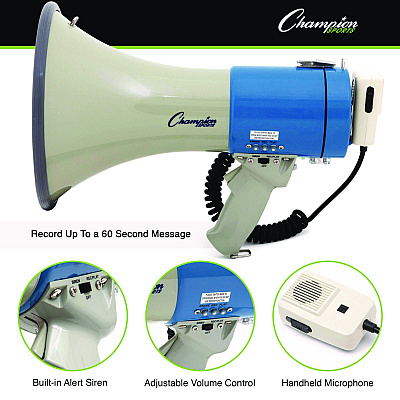 Champion Sports 18-Watt Voice Record Megaphone, 1,000 yds Range, 18 W to 35 W (CSIMP18W)