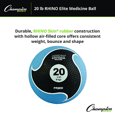 Champion Sports Rhino Elite Medicine Ball, 20 lb, Blue (CSIPRM20)