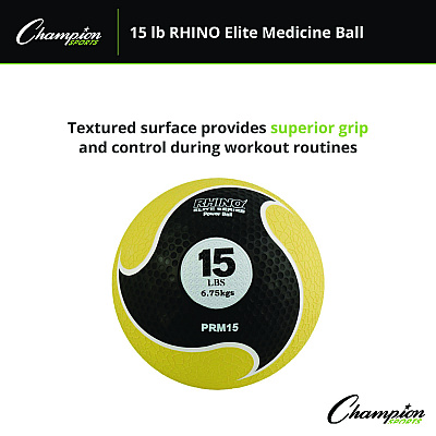Champion Sports Rhino Elite Medicine Ball, 15 lb, Yellow (CSIPRM15)