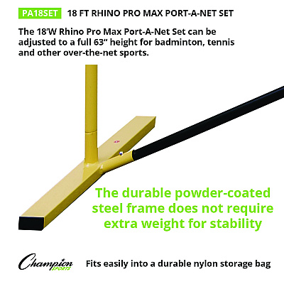 Champion Sports Rhino Port-A-Net Set, 36" to 60" x 18 ft, 1" dia Frame (CSIPA18SET)
