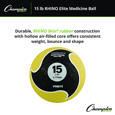 Champion Sports Rhino Elite Medicine Ball, 15 lb, Yellow (CSIPRM15)