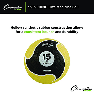 Champion Sports Rhino Elite Medicine Ball, 15 lb, Yellow (CSIPRM15)