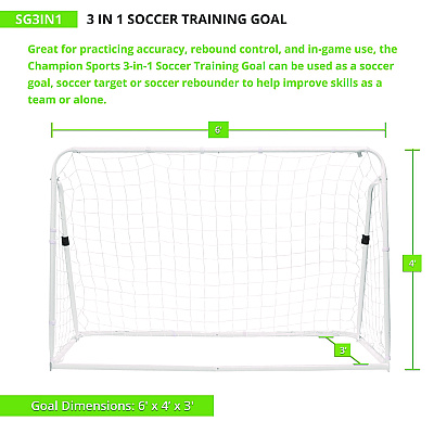 Champion Sports 3-in-1 Soccer Training Goal, 6 ft  x 4 ft, 1.25" dia Frame (CSISG3IN1)