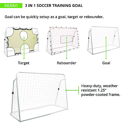 Champion Sports 3-in-1 Soccer Training Goal, 6 ft  x 4 ft, 1.25" dia Frame (CSISG3IN1)