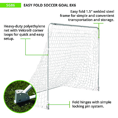 Champion Sports Easy Fold Soccer Goal, 8 ft x 6 ft, 1.25" dia Frame (CSISG86)